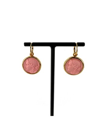 Boucles d'Oreilles Réversibles en Plaqué Or Orange / Rose Motif Statue Grecque suggérées chez