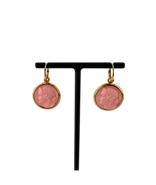 Boucles d'Oreilles Réversibles en Plaqué Or Orange / Rose Motif Statue Grecque suggérées chez