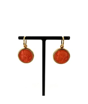 Boucles d'Oreilles Réversibles en Plaqué Or Orange / Rose Motif Statue Grecque suggérées chez