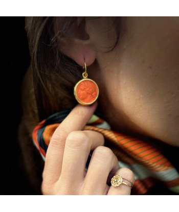 Boucles d'Oreilles Réversibles en Plaqué Or Orange / Rose Motif Statue Grecque suggérées chez