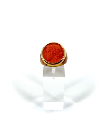 Bague Ronde en Plexiglas Tortoise et Résine Orange Motif Statue Grecque Véritable concentré