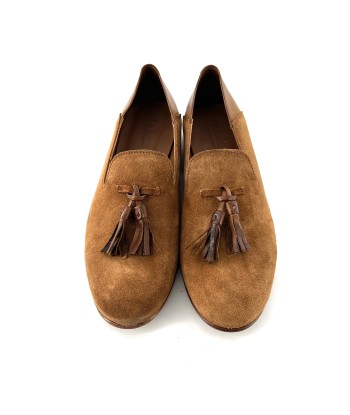 Mocassin à Pompons Ultra Souple en Daim Camel français