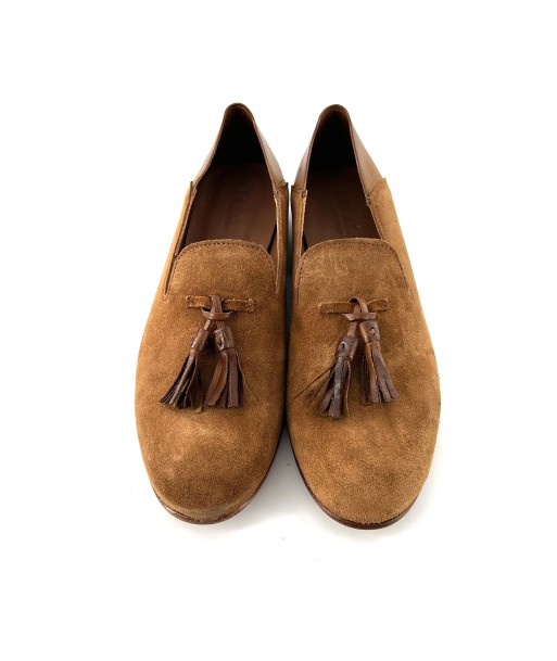 Mocassin à Pompons Ultra Souple en Daim Camel français