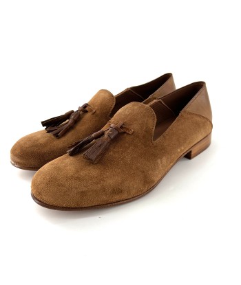 Mocassin à Pompons Ultra Souple en Daim Camel français