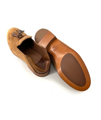 Mocassin à Pompons Ultra Souple en Daim Camel français