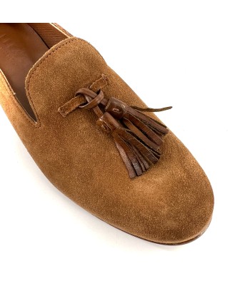 Mocassin à Pompons Ultra Souple en Daim Camel français