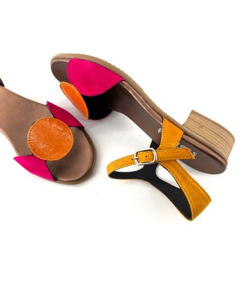 Sandale en Daim Fushia et Jaune et Cuir Vernis Orange à prix réduit toute l'année