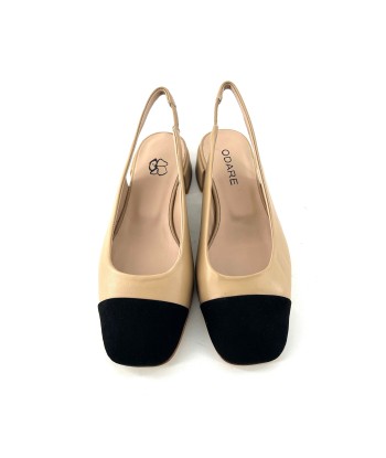 Ballerine Talon Ouvert  en Cuir Beige et Daim Noir des créatures d'habitude