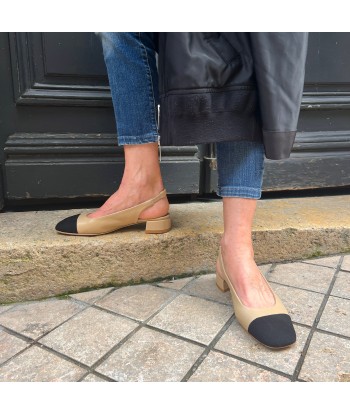 Ballerine Talon Ouvert  en Cuir Beige et Daim Noir des créatures d'habitude