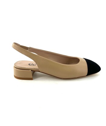 Ballerine Talon Ouvert  en Cuir Beige et Daim Noir des créatures d'habitude