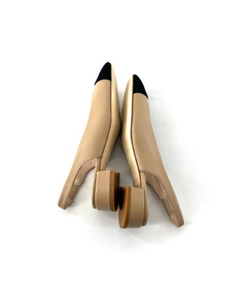 Ballerine Talon Ouvert  en Cuir Beige et Daim Noir des créatures d'habitude