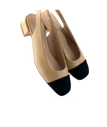 Ballerine Talon Ouvert  en Cuir Beige et Daim Noir des créatures d'habitude