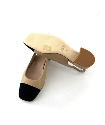 Ballerine Talon Ouvert  en Cuir Beige et Daim Noir des créatures d'habitude