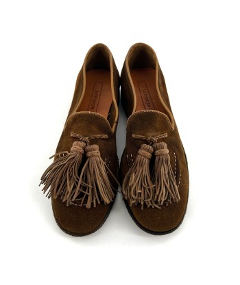 Mocassin à Long Pompon en Daim et Cuir Fango en stock