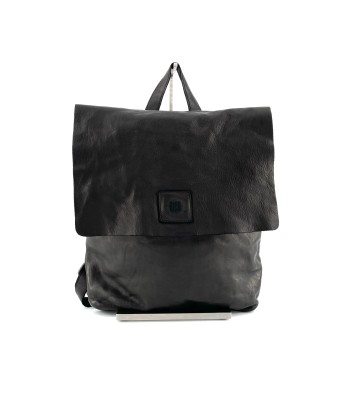 Sac à Dos en Cuir Lavé Noir soldes