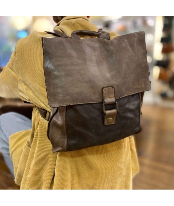 Sac à Dos en Cuir Bi-Matière Marron Foncé soldes