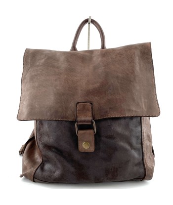 Sac à Dos en Cuir Bi-Matière Marron Foncé soldes