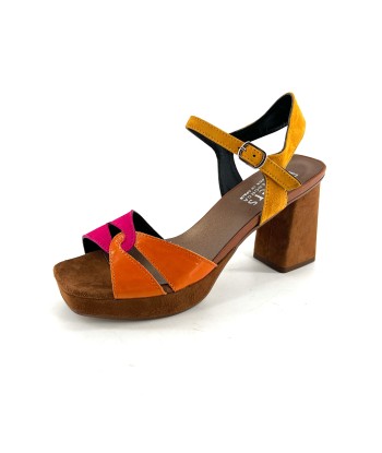 Sandale à Talon et Plateau en Daim et Cuir Vernis Marron Jaune Orange et Rose le concept de la Pate a emporter 