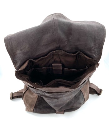 Sac à Dos en Cuir Bi-Matière Marron Foncé soldes