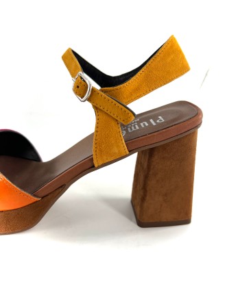 Sandale à Talon et Plateau en Daim et Cuir Vernis Marron Jaune Orange et Rose le concept de la Pate a emporter 