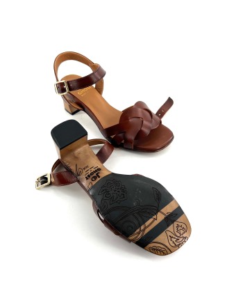 Sandale Petit Talon Trotteur en Cuir Cognac Veiné Toutes les collections ici