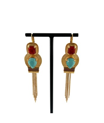 Longue Boucle d'Oreille SOLEIL en Turquoise et Corail pas cheres