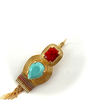 Longue Boucle d'Oreille SOLEIL en Turquoise et Corail pas cheres