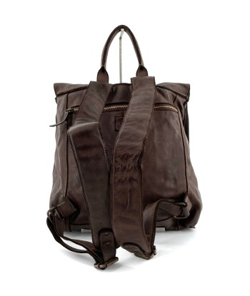 Sac à Dos en Cuir Bi-Matière Marron Foncé soldes