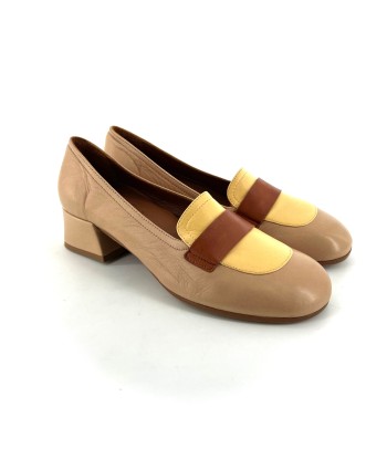 Mocassin Petit Talon Trotteur en Cuir Tricolore Beige / Jaune / Camel Ultra-Souple Découvrez la collection