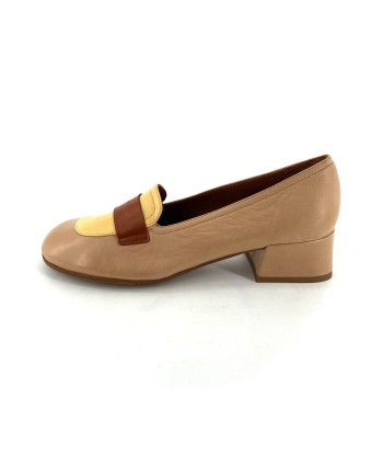 Mocassin Petit Talon Trotteur en Cuir Tricolore Beige / Jaune / Camel Ultra-Souple Découvrez la collection