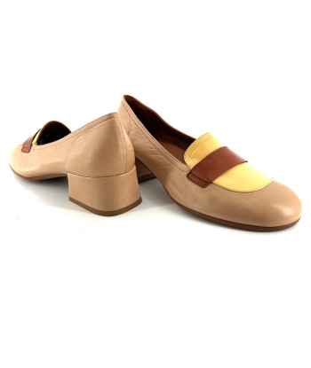 Mocassin Petit Talon Trotteur en Cuir Tricolore Beige / Jaune / Camel Ultra-Souple Découvrez la collection