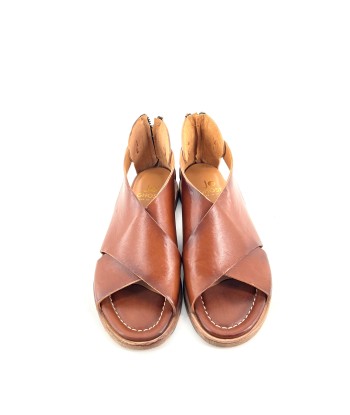 Sandale Larges Brides Croisées en Cuir Cognac online