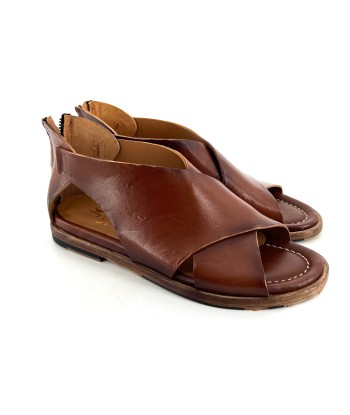 Sandale Larges Brides Croisées en Cuir Cognac online