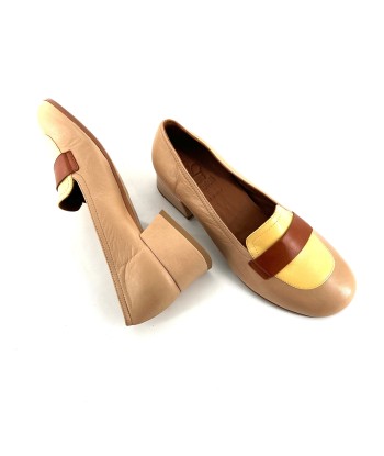 Mocassin Petit Talon Trotteur en Cuir Tricolore Beige / Jaune / Camel Ultra-Souple Découvrez la collection