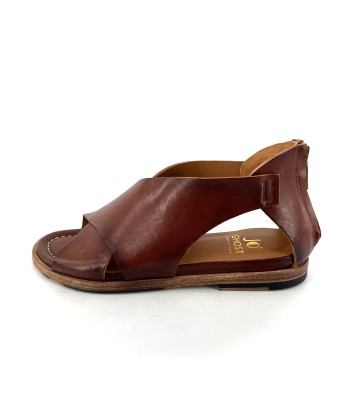 Sandale Larges Brides Croisées en Cuir Cognac online