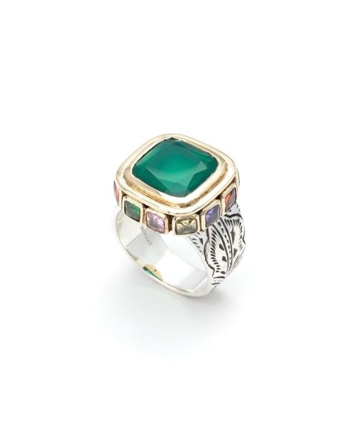 Bague en Argent et Onyx Vert Sertie d’Oxydes Multicolores de France