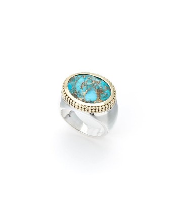 Large Bague en Argent et Turquoise pas cher