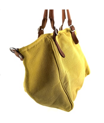 Sac CITY EASY en Toile Jaune Finitions Cuir Camel la colonne vertébrale