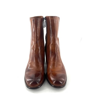 Boots Zippé en Cuir et Cuir Stretch Cognac store