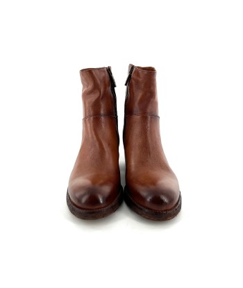 Boots Talon Trotteur en Cuir Camel Patiné en linge