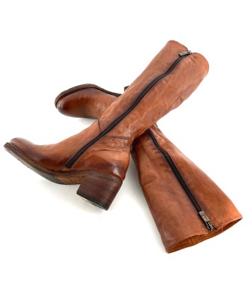 Botte Talon Trotteur en Cuir Camel Patiné français