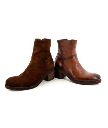 Boots Talon Trotteur en Cuir Camel Patiné en linge