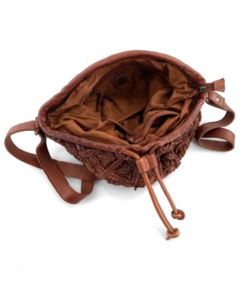 Sac Bandoulière Tressé Zippé Cuir Camel sur le site 