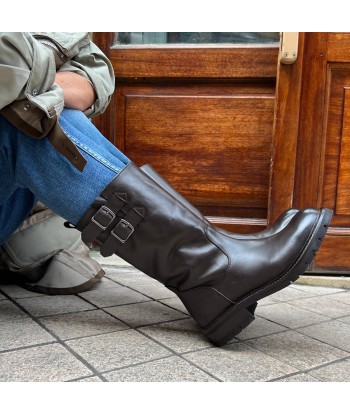 Demi-Botte Semelle Crantée en Cuir Marron Foncé Venez acheter