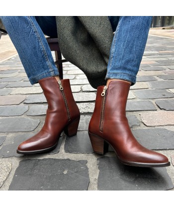 Boots Tiag Talon Trotteur Double Zip en Cuir Marron acheter en ligne