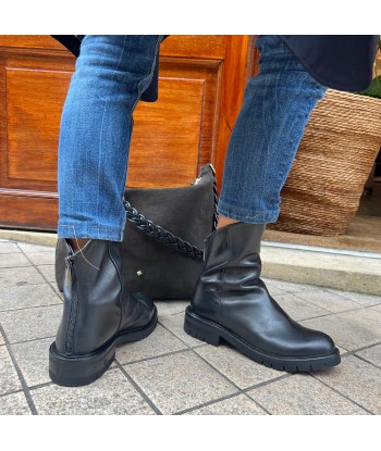 Boots Semelle Crantée Zippé Arrière en Cuir Noir Comparez et commandez 