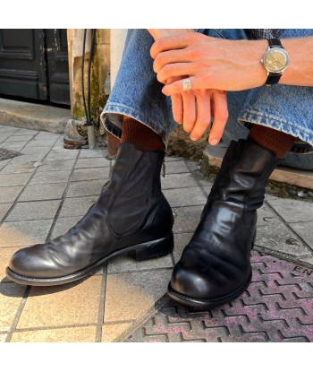 Boots Zippé Arrière en Cuir et Cuir Stretch Noir Mat pas cher