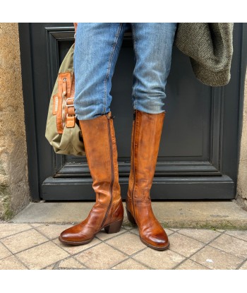 Botte en Cuir et Cuir Stretch Camel Patiné pour bénéficier 