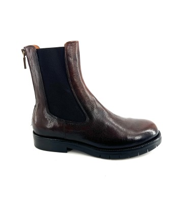 Boots Semelle Crantée Zippé Arrière en Cuir Cognac solde