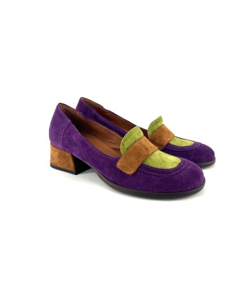 Mocassin Petit Talon Trotteur en Daim Violet Vert et Camel Jusqu'à 80% De Réduction